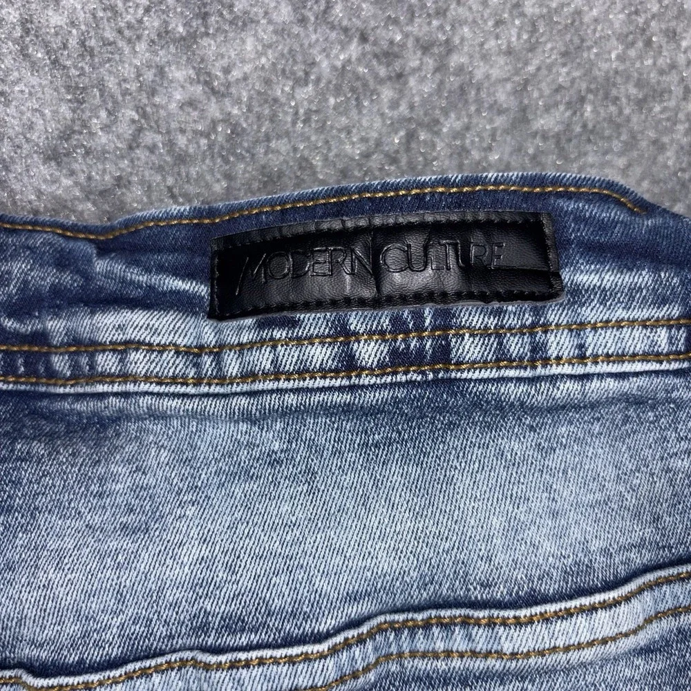 Modern Culture Moto Biker Jeans Mens 34x32 (Fits 32x32) Slim Tapered Ribbed Blue